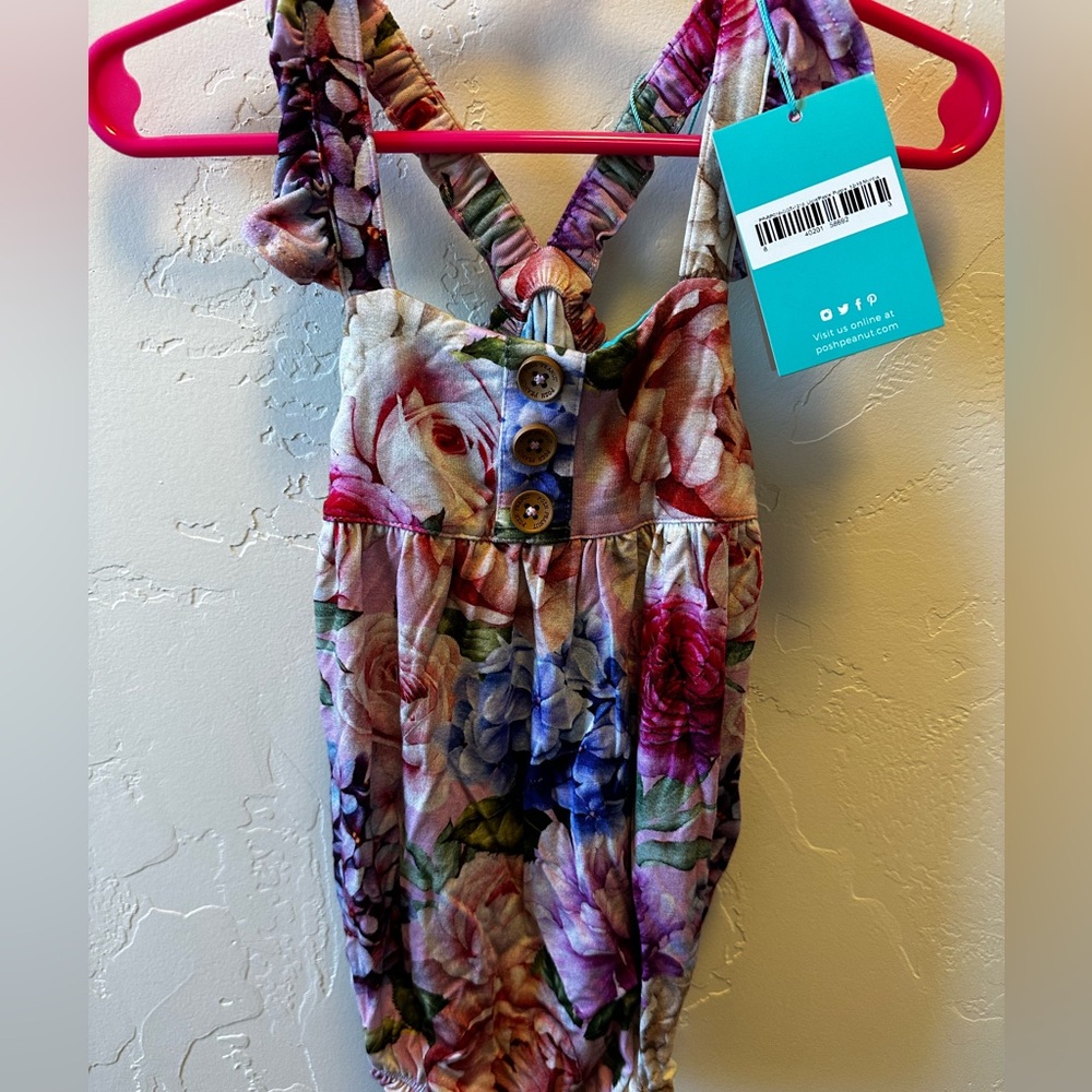NWT Posh Peanut Bubble Romper Floral with Button Detail